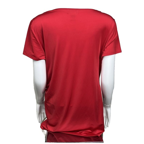 Carmen Marc Valvo Top Short Sleeve Drape Scoop Ruched Stretch Y2K Red XL Blouse - Picture 2 of 3